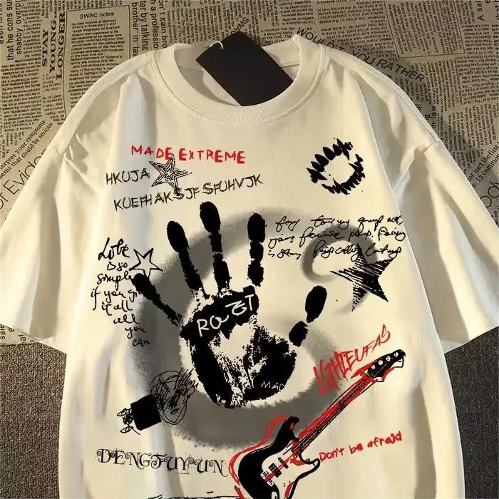 T-shirt à manches courtes et col rond pour hommes/femmes, Vintage américain, coréen Inst, nouveau ha
