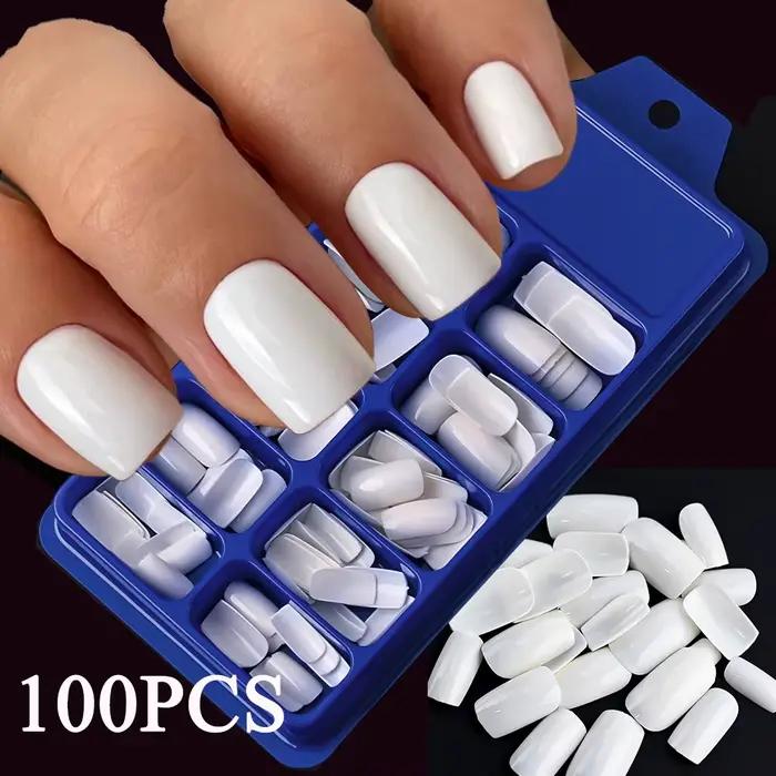 100 pièces lait blanc/rose carré court rond faux ongles couverture complète acrylique faux ongles li