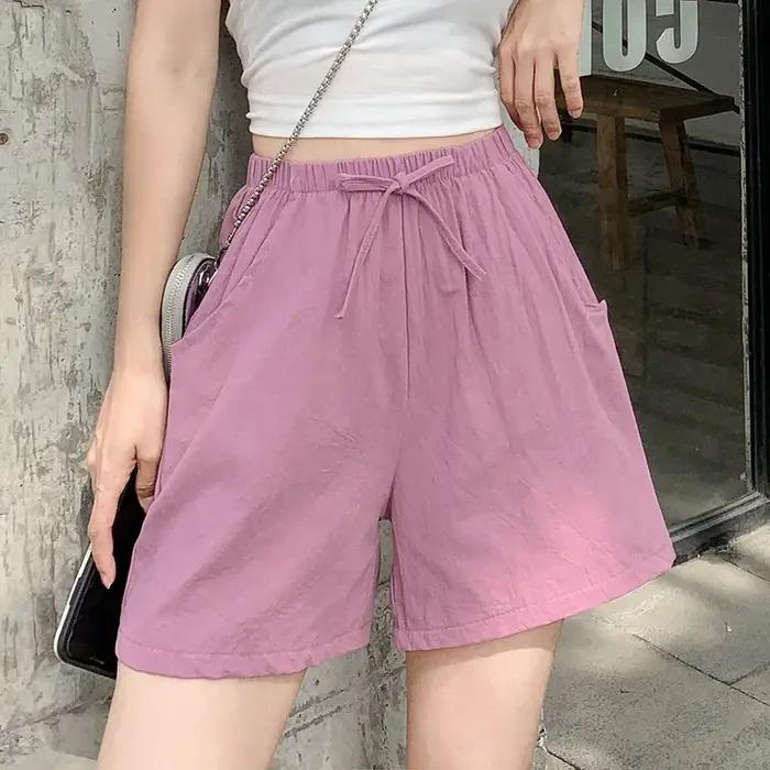 Short en lin décontracté pour femmes, short d'entraînement de gymnastique, en coton, grande taille,