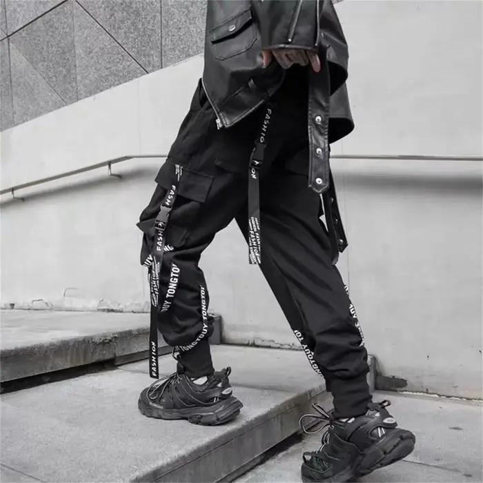 Pantalon Cargo noir pour hommes, jogging, Streetwear japonais, Hip Hop, Hippie, Techwear, pantalon à