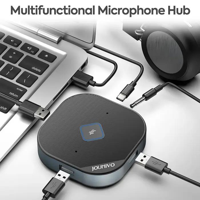 Microphone de conférence USB avec hub à 3 ports pour les appels vidéo, les réunions et le streaming,
