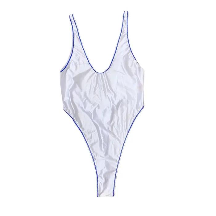 Maillot de bain une pièce en satin brillant, collants masqués, bikini à haute élasticité et huileux