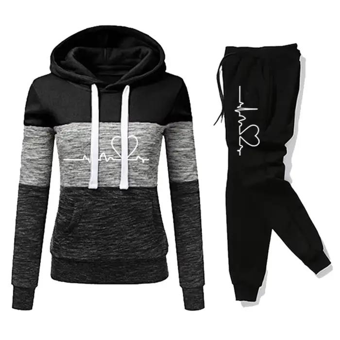 Survêtement pour femmes avec sweat à capuche et pantalon de sport polyvalent décontracté pour entraînement fitness et yoga occasions spéciales