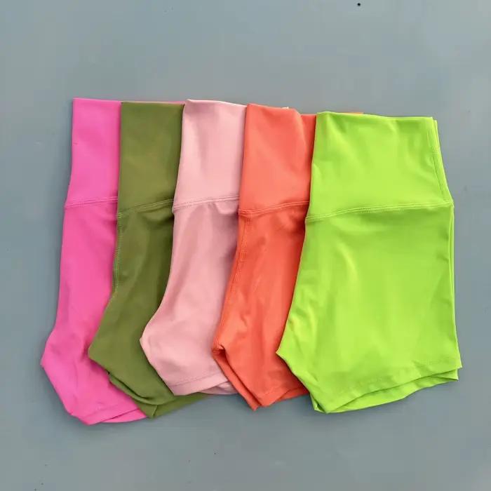 Couleur unie serré doux femmes Fitness Sport court taille haute Yoga court Legging Squatting preuve