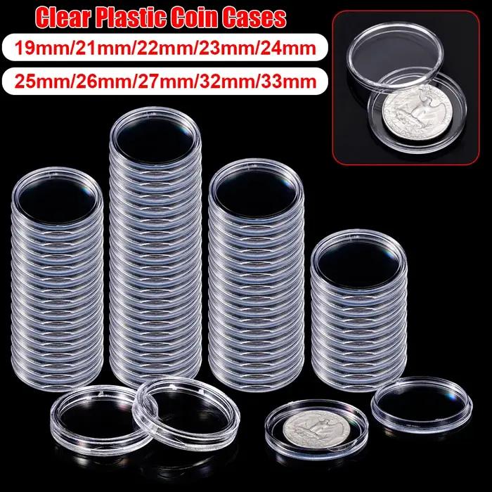 10/25/50/100 pièces 19-33mm étuis à monnaie transparents support boîte de collecte de pièces de monn