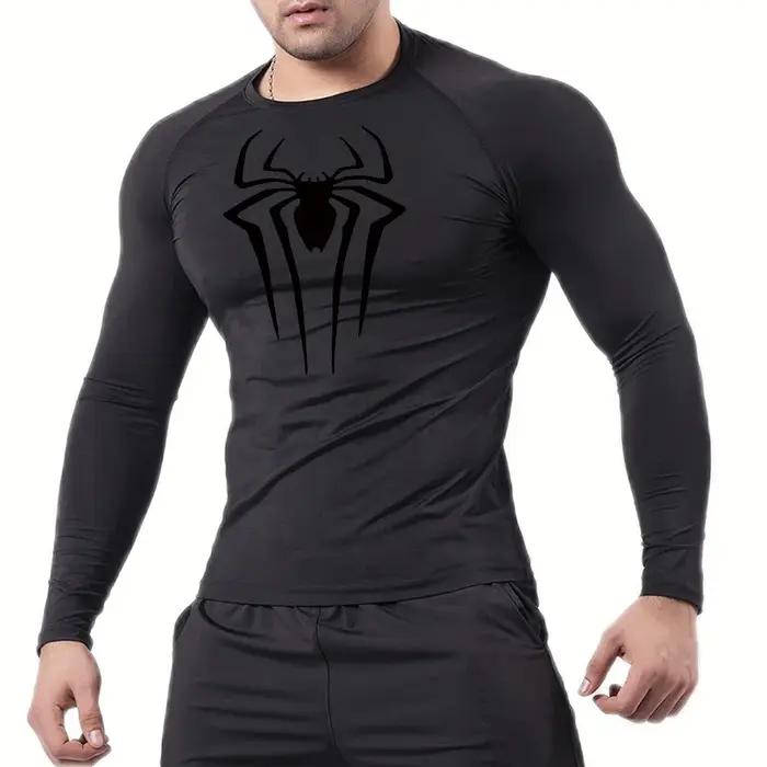 Chemises de Compression à manches longues imprimé araignée pour hommes, sous-vêtements d'entraînemen