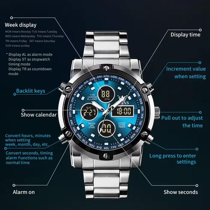 OLEVS – montre électronique multifonctionnelle originale pour hommes, réveil lumineux étanche, robe