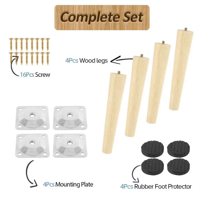 Pieds de meubles de remplacement en bois, 4 pièces, 8/15/20/25cm de hauteur, pied de Table avec vis,