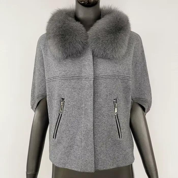 FURYOURSELF 2025 nouveau réel renard raton laveur col de fourrure manteau tricoté pull femmes à manc