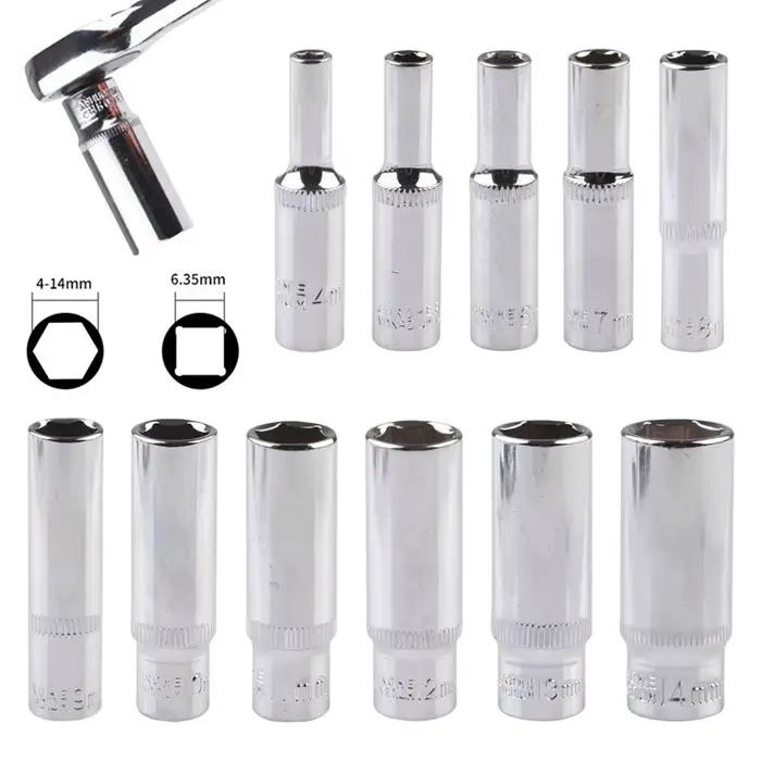 Adaptateur de douille profonde de 4 à 14mm, clé à douille hexagonale de 1/4 pouces, outil à cliquet,