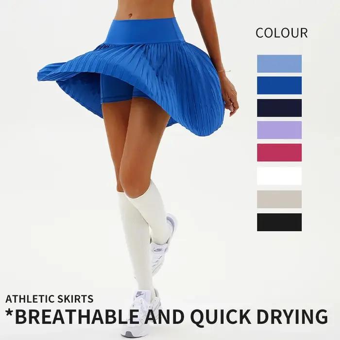 Jupe de tennis plissée taille haute style européen pour femme avec short intégré, jupe-short de yoga
