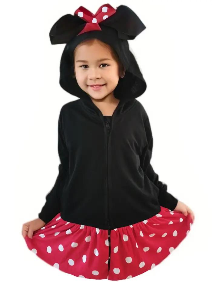 Sweat à capuche inspiré de la princesse pour fille, avec poches à nœuds, points rouges, haut mignon