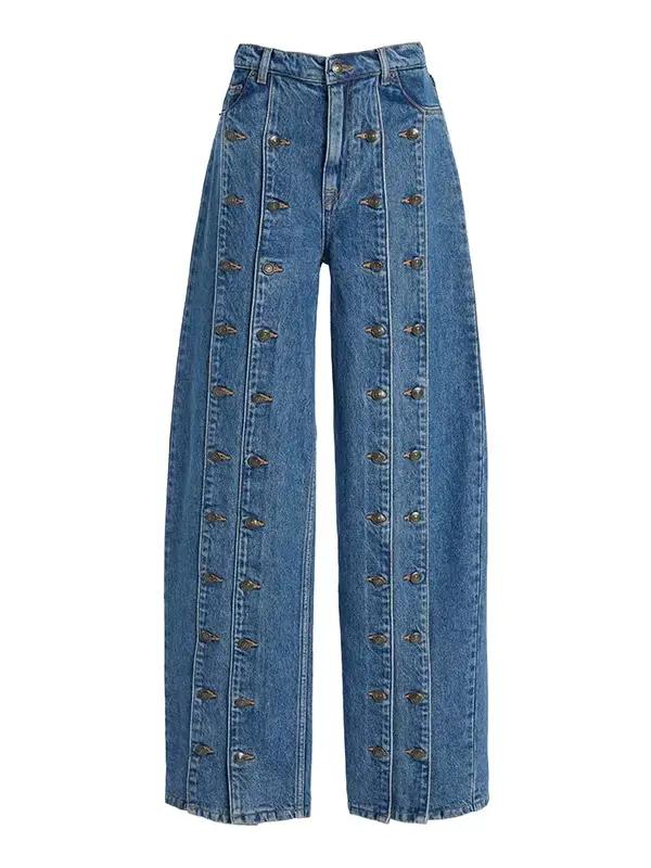 Femmes printemps automne élégant bouton jean pantalon 2025 nouveau Vintage Denim Long Vintage pantal