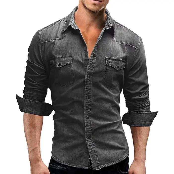 T-shirt denim à manches longues pour homme style cowboy moderne confortable et résistant pour activités sportives et sorties sociales
