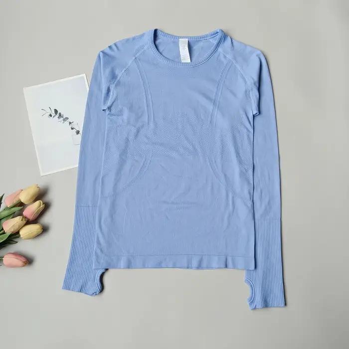 Chemise de Yoga sans couture pour femmes, hauts de sport, col rond, coupe cintrée, manches longues,