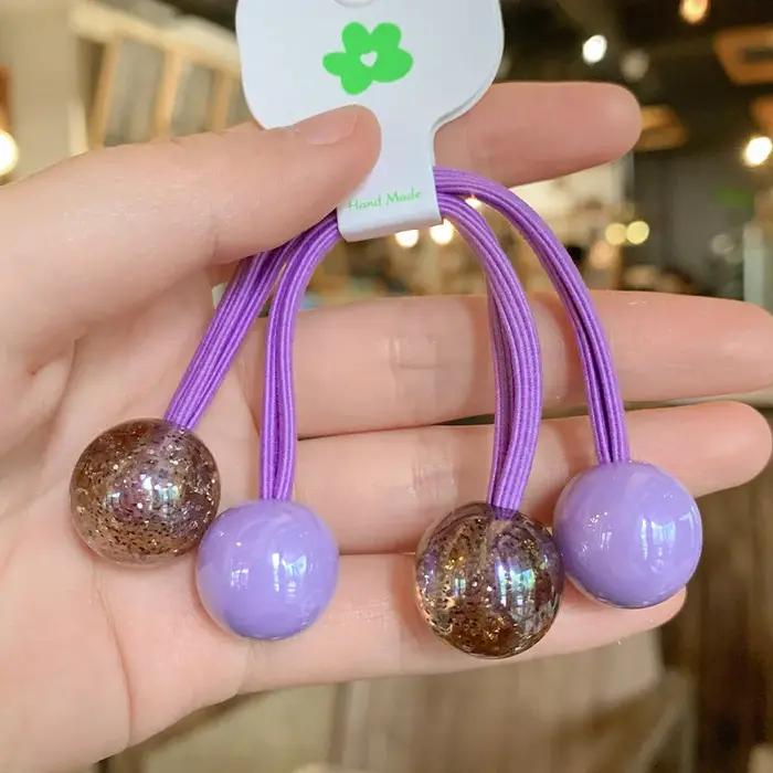 Élastiques à cheveux avec perles rondes remplies de poudre, très extensibles, pour enfants et filles