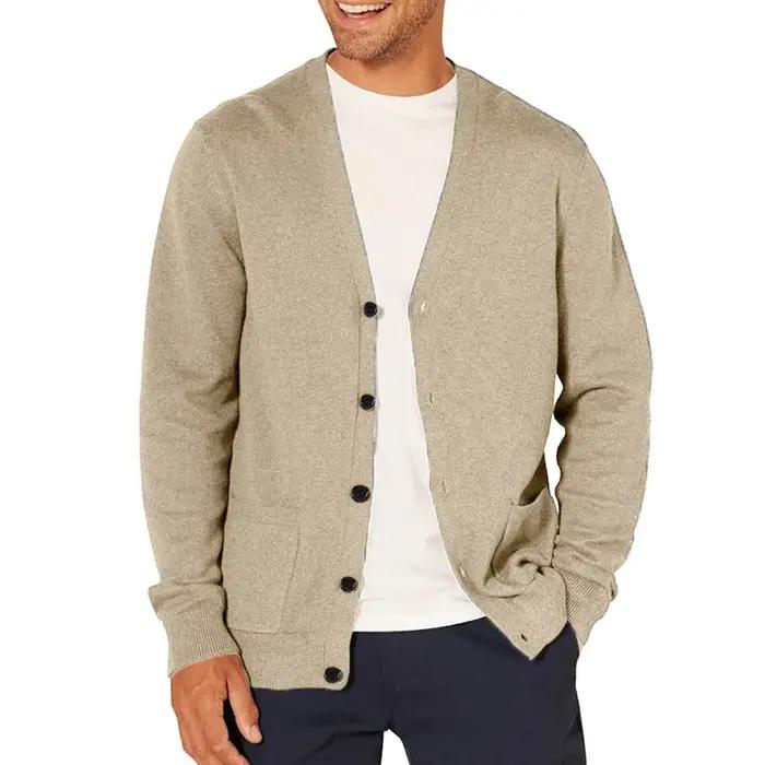 Cardigan à manches longues pour hommes, pull en laine tricoté, vêtements de sport, col en v, boutons