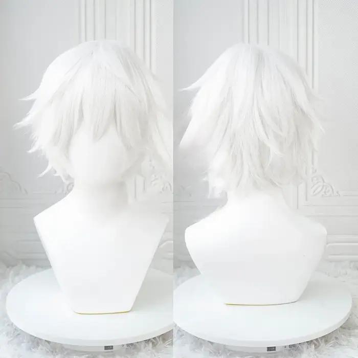 Perruques de Cosplay Anime Kaneki Ken, perruques courtes blanches moelleuses, Patch pour les yeux, c
