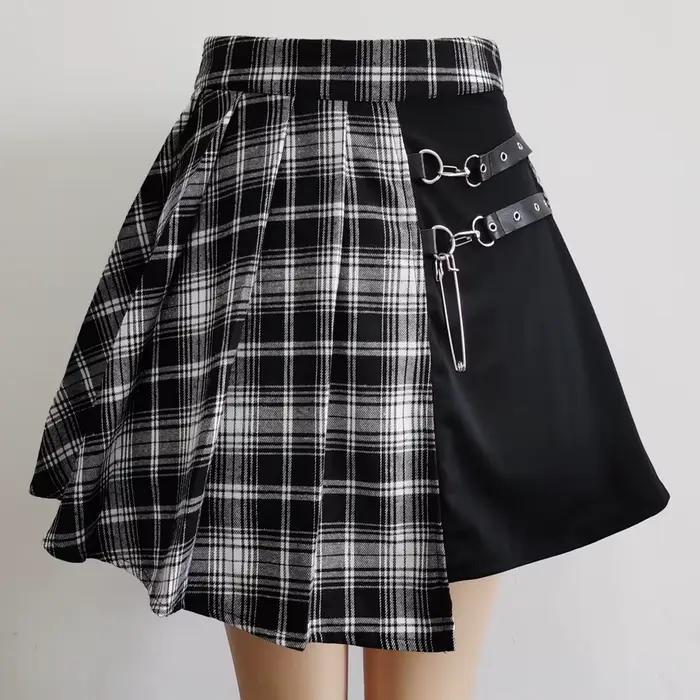 Gothique doux femmes jupe plissée mode Plaid Mini taille haute Chic jupe Kawaii été décontracté dame