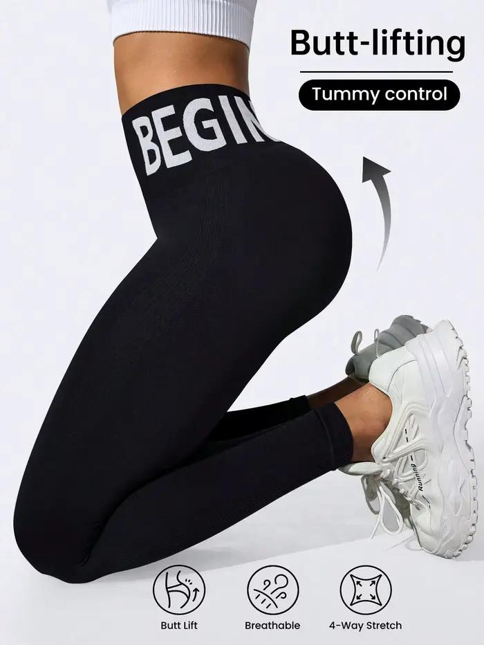 Leggings de yoga sans couture européens et américains avec lettrage de ceinture, collants respirants
