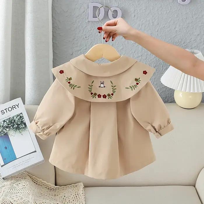 Manteau coupe-vent brodé à manches longues pour filles, vêtements de loisirs contractés pour bébés e