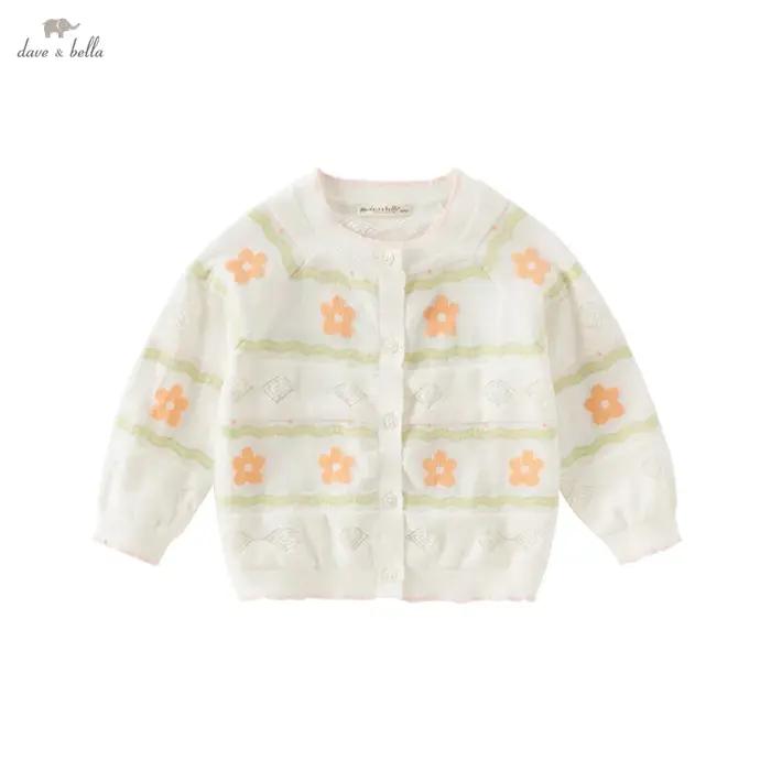 MACSpring-Cardigan en tricot floral pour filles, pull pour enfants, pull pour bébé, haut décontracté