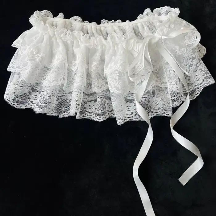 2026 Jupes coréennes uniques en gaze superposée avec dentelle, coupe trapèze courte, mini-jupes blan