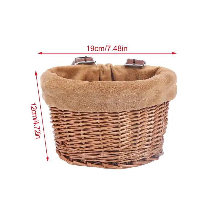 Panier de vélo en osier forme D avec sangles en cuir pour enfants vélo scooter rangement accessoire de cyclisme pour la famille et les voyages