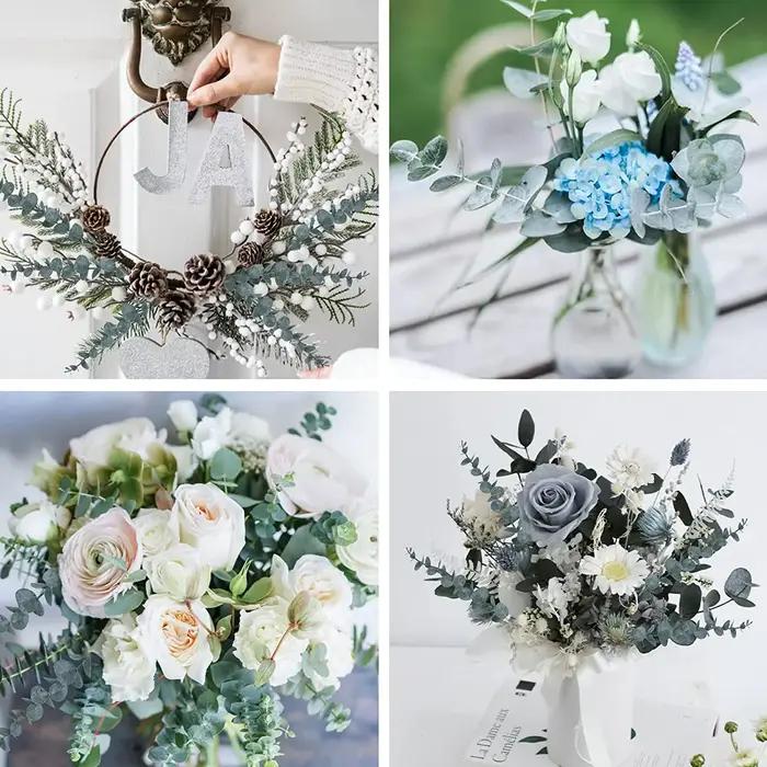 Yannew 12 pièces tiges d'eucalyptus artificielles argent Dollar verdure fausses plantes pour Bouquet