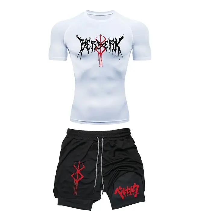 Ensemble compression hommes entraînement t-shirt short course respirant séchage rapide anti-éruption