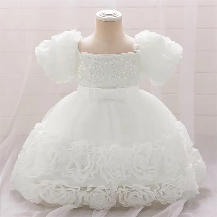 Robes à fleurs à paillettes pour petites filles, en dentelle, pour mariage, noël, fête de 1er annive