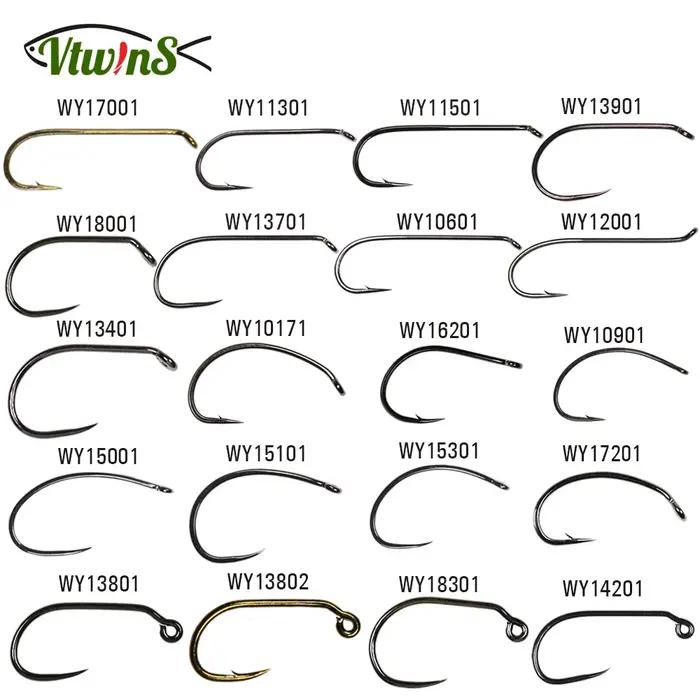Vtwins 50 crochets de liaison de mouche barbelés sans ardillon 60 degrés Jig nymphe Streamer crochet