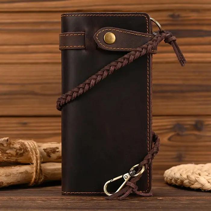 Newsbirds en cuir véritable Long portefeuille poignet ceinture sangle chaîne portefeuille cadeau de