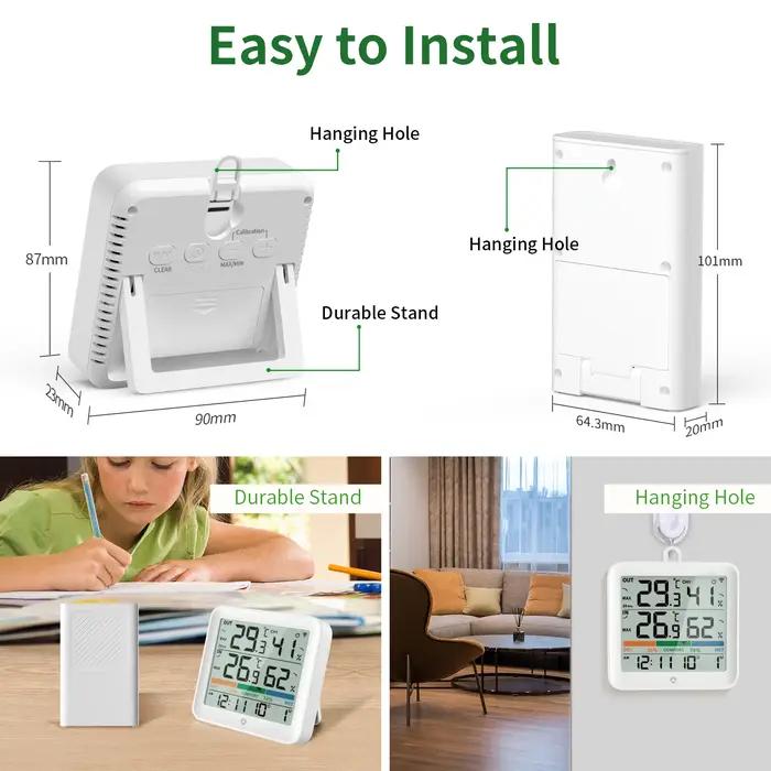 Thermomètre et hygromètre sans fil pour intérieur et extérieur, moniteur numérique de température et