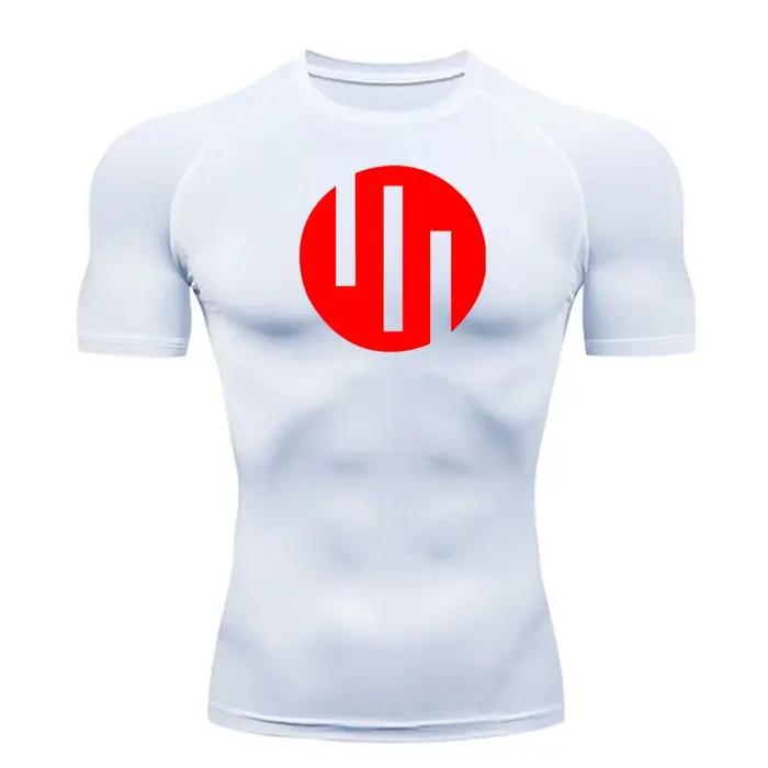 T-shirt de course à manches courtes, chemise de Compression blanche pour hommes, exercice de gymnast