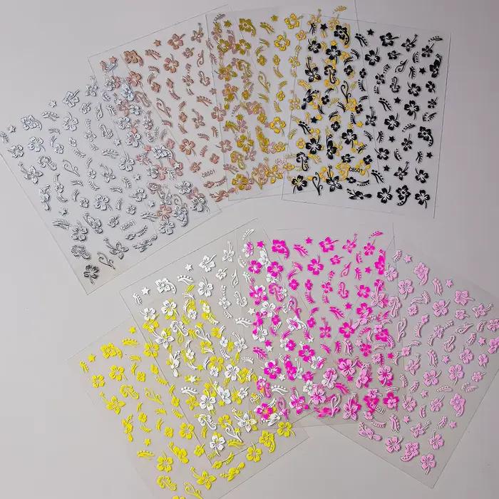Autocollant 3D fleurs d'hibiscus pour ongles, 1 pièce, pétales de fleurs blancs et noirs, décalcoman