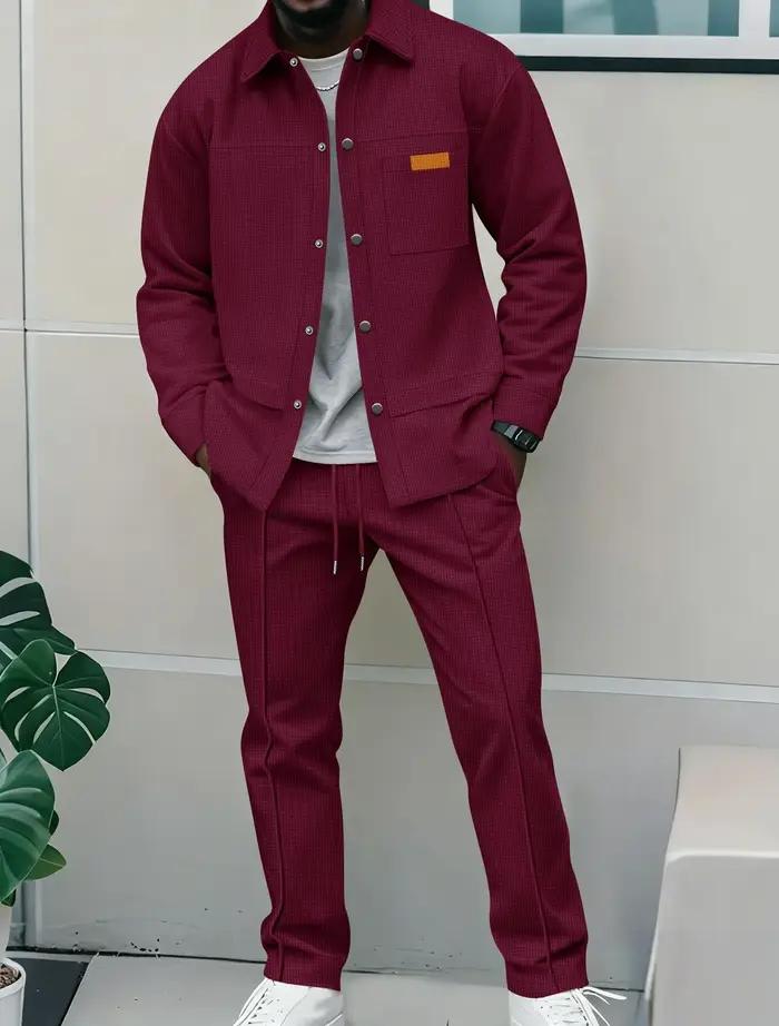 Ensemble veste et pantalon décontracté pour homme, nouveau style 2026, en tissu gaufré uni, avec col