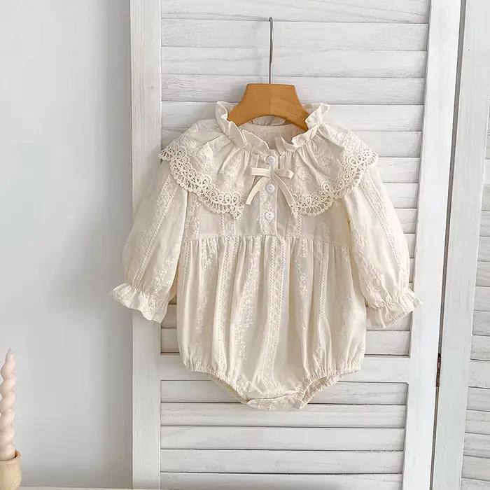 Body pour nouveau-né de 0 à 2 ans, vêtements à la mode, barboteuse en dentelle, col Peter Pan, nœud