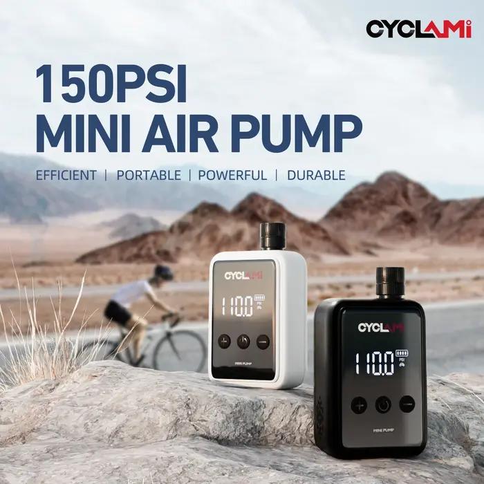 Pompe à air électrique CYCLAMI HW125 pour vélo de poche avec valve Schrader Presta pour cyclistes rechargeable et facile à utiliser pour maintenir vos pneus gonflés lors de vos sorties et compétitions