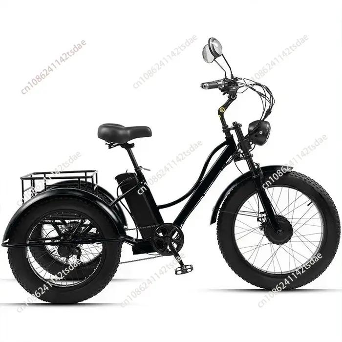 Vélo électrique de montagne 750W à trois roues pour personnes âgées et adultes avec sièges ergonomiques pour randonnées et sorties familiales