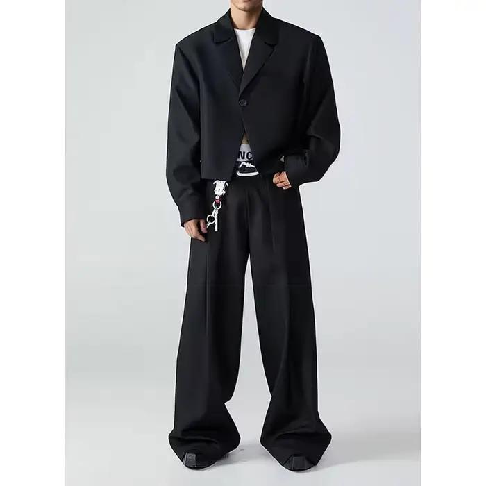 Costumes pour hommes 2 pièces veste pantalon noir simple boutonnage un bouton décontracté affaires S