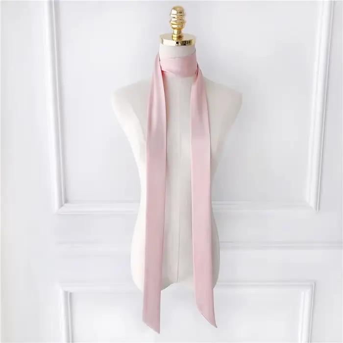 Foulard en mousseline de soie pour femmes, Style coréen, 190x5cm, couleur unie, Long bandeau, bander