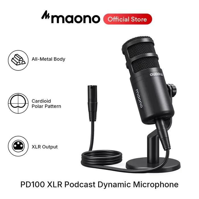 Microphone dynamique XLR pour PC Maono PD100, entièrement en métal, pour jeux, diffusion, enregistre
