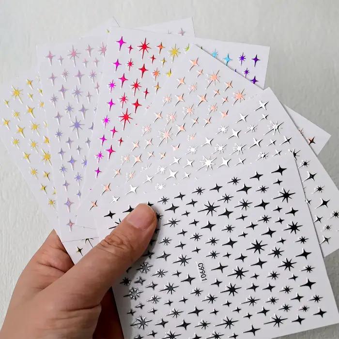 Autocollants pour ongles étoiles Laser 3D, 6 couleurs, miroir métallique doré argenté, décalcomanies