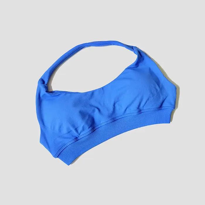 Soutien-gorge de sport sans couture pour femmes, bretelles au cou, dos nu, rembourré, haut de Yoga,