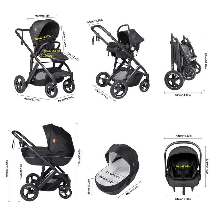 Poussette Bébé 4 en 1 Système de Voyage 3 en 1 Set avec Nacelle Siège Auto et Siège Optionnel Full S