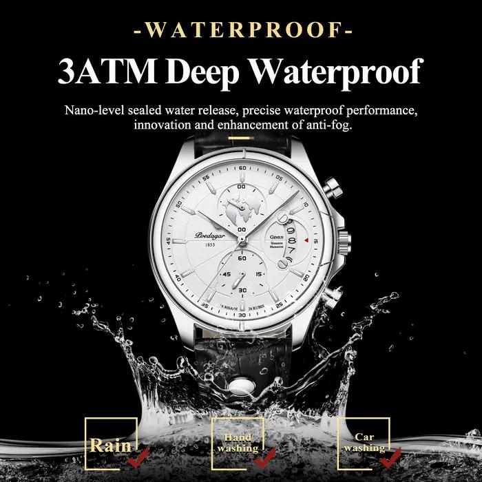POEDAGAR luxe homme montre-bracelet chronographe Date étanche en cuir hommes montre décontracté Quar