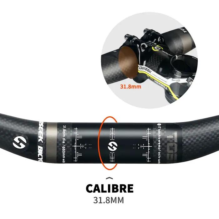 Guidon plat ou montant en carbone pour VTT de TOSEEK, 31.8 mm, taille multiple, matériaux carbone, design ergonomique pour cyclistes et aventuriers