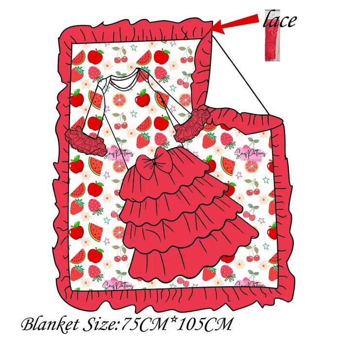 Ensemble Robe Bébé en Dentelle et Couverture Assortie, Rose Doux, Volants Floraux, Motif Fraise, Per