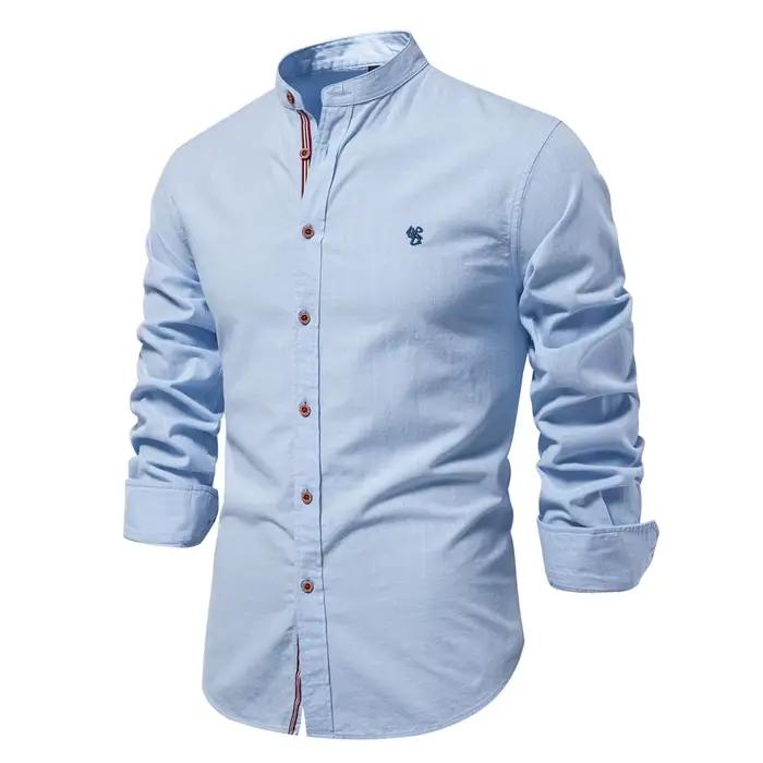 AIOPESON 100% coton chemise sociale hommes couleur unie à manches longues haute qualité marque chemi
